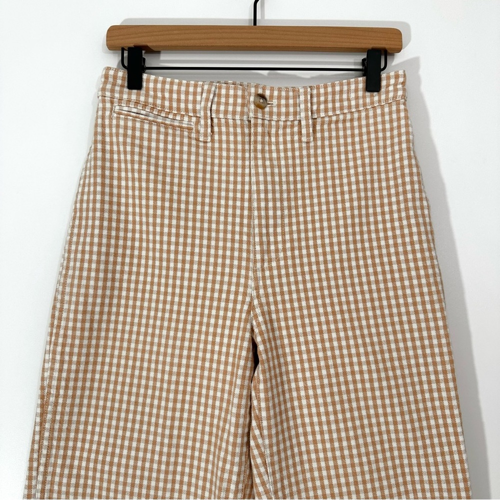 Madewell Gingham Emmett Wide Leg Crop Pants Tan White Size 28 - Picture 3 of 12